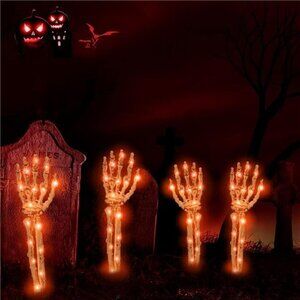 4 Pack Light Up Skeleton Arm Halloween Decorations - 100 LED LIghts